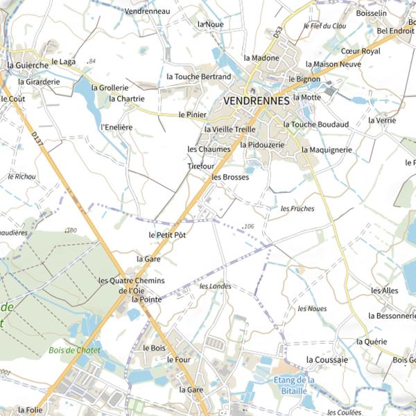 Plan cartographique de Étangs de Vendrennes