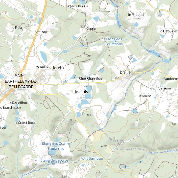 Plan cartographique de Étangs du Jards