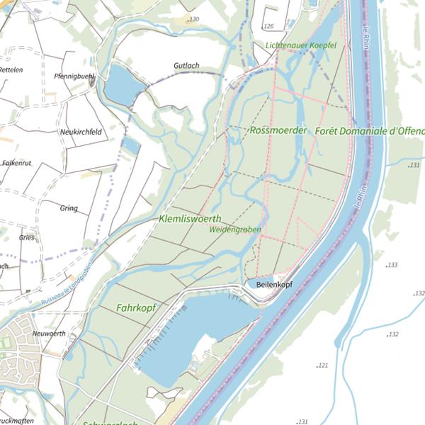 Plan cartographique de Faux bras du Rhin