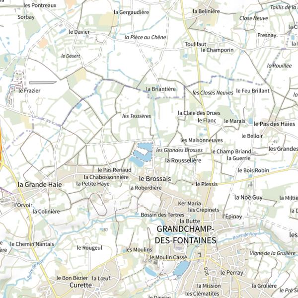 Plan cartographique de Grandchamp-es-Fontaines Plan d'Eau du Brossais