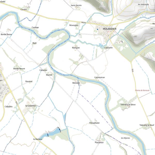 Plan cartographique de Hers Vif (Aude)