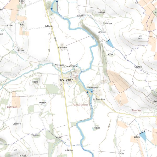 Plan cartographique de La Baïse à Beaucaire