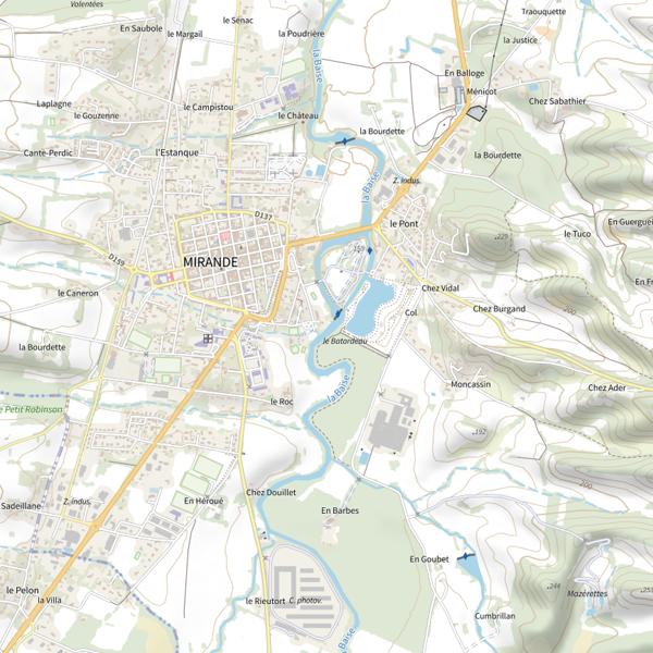 Plan cartographique de La Baïse à Mirande