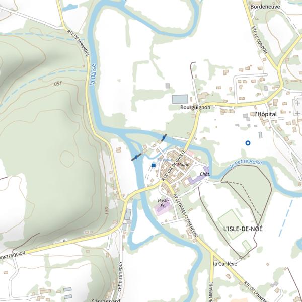 Plan cartographique de La Baïse et la Petite Baïse à l'Isle-de-Noé