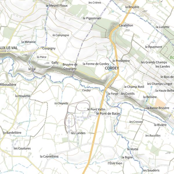 Plan cartographique de La Baize (Calvados)