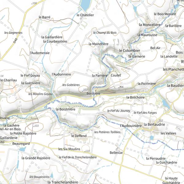 Plan cartographique de La Boissière, Le Petit Lay à Mouchamps