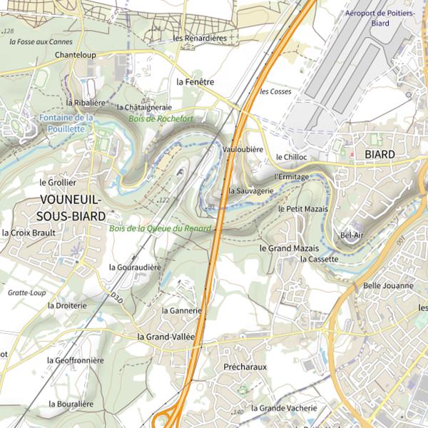 Plan cartographique de La Boivre entre Biard et Vouneuil/biard
