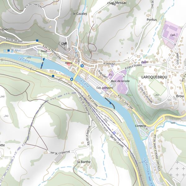 Plan cartographique de La Cère à Laroquebrou
