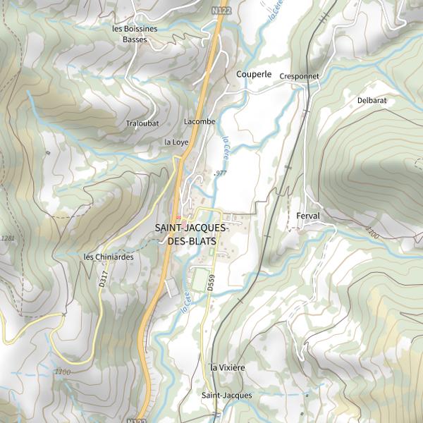 Plan cartographique de La Cère à Saint-Jacques-des-Blats
