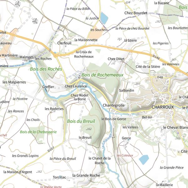 Plan cartographique de La Charente (Charroux)