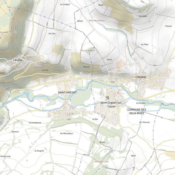 Plan cartographique de La Couze Pavin à Chidrac