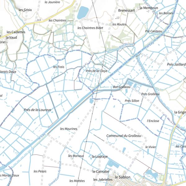 Plan cartographique de La digue en terre, le Lay, Grues