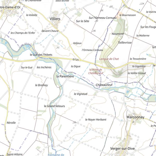 Plan cartographique de La Dive du Nord et ses affluents (amont)