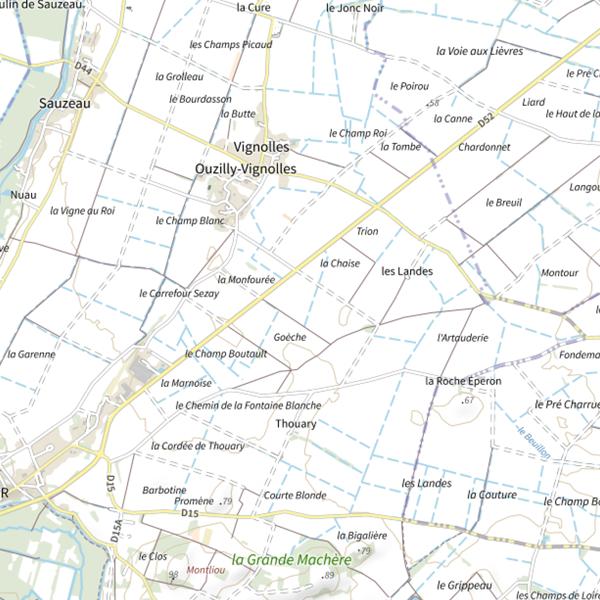 Plan cartographique de La Dive du Nord et ses affluents (Limite aval D44-D162)