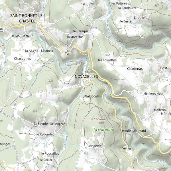 Plan cartographique de La Dolore à Novacelles