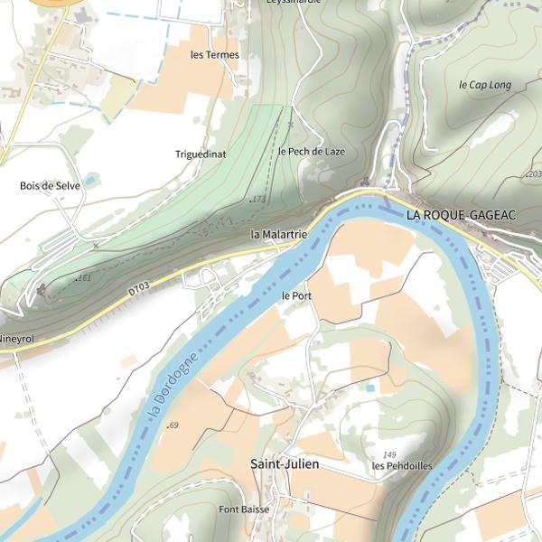 Plan cartographique de La Dordogne à Vézac