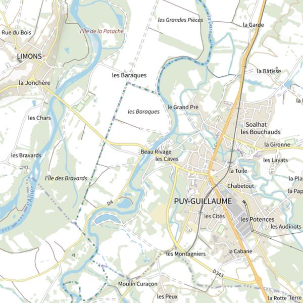 Plan cartographique de La Dore au pont de Puy-Guillaume