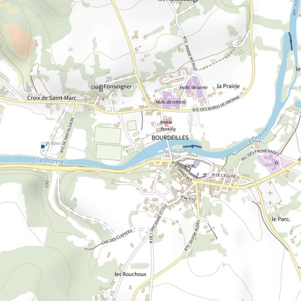 Plan cartographique de La Dronne à Bourdeilles
