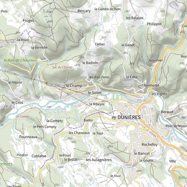 Plan cartographique de La Dunière : parcours n°1