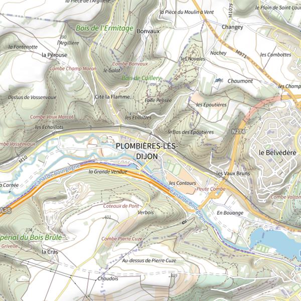 Plan cartographique de La Gaule de la Vallée de l'Ouche - Plombières-lès-Dijon