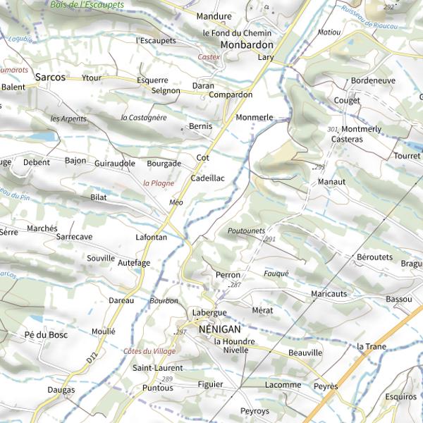 Plan cartographique de La Gimone à Monbardon