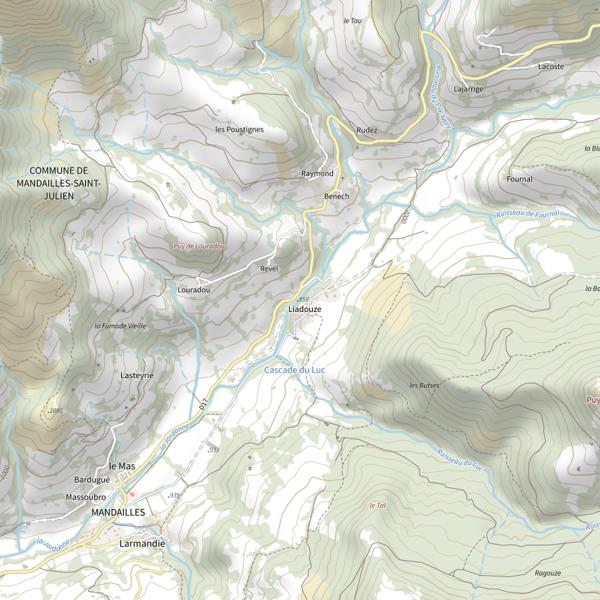 Plan cartographique de La Jordanne en amont de Mandailles