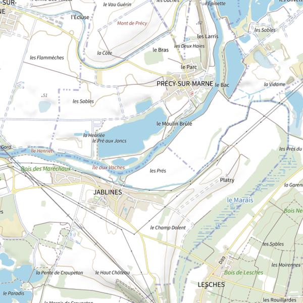 Plan cartographique de La Marne L'Hameçon de Dampmart, Lagny, Chelles, Vaires, Claye et environs