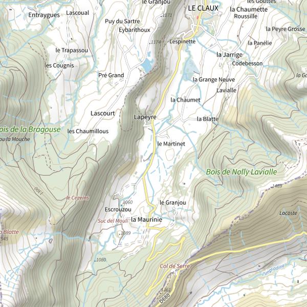 Plan cartographique de La Petite Rhue au Claux