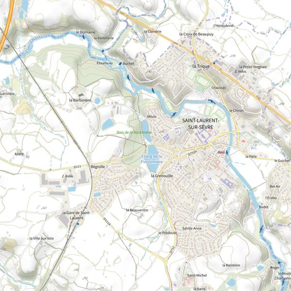 Plan cartographique de La Pinsonnière et les Karuns, Étangs, St Laurent-sur-Sèvre