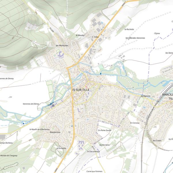 Plan cartographique de La Saumonée de la Tille et de l'Ignon - Is-sur-Tille