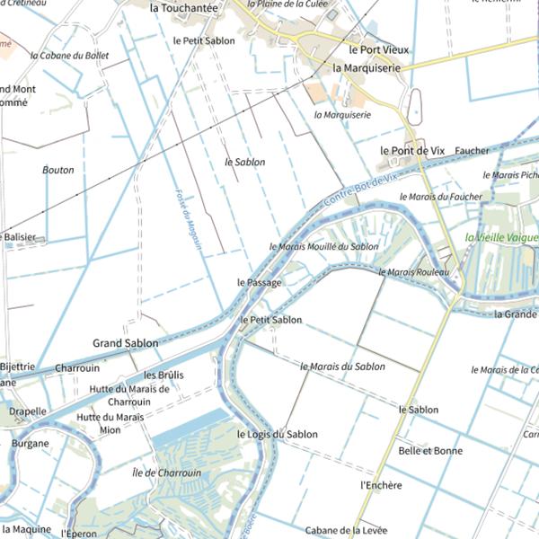 Plan cartographique de La Sèvre Niortaise, terrain des peupliers, Vix