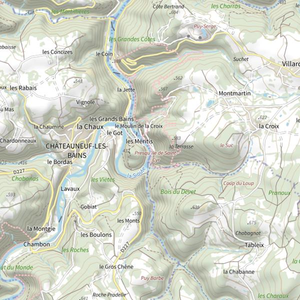 Plan cartographique de La Sioule aux Méritis