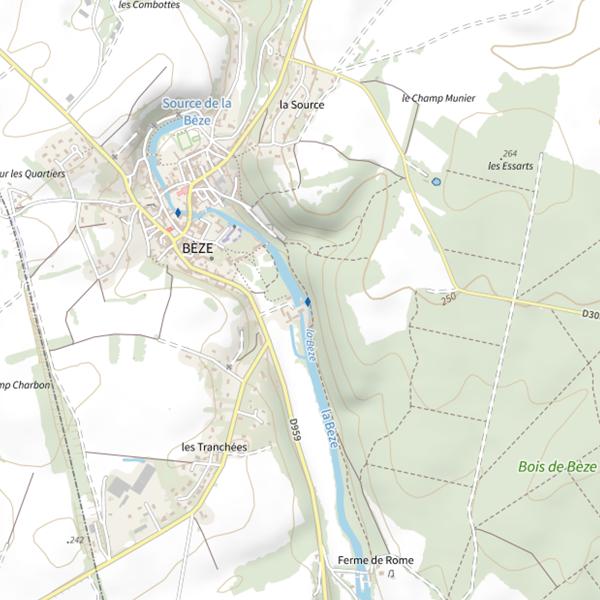 Plan cartographique de La Source de la Bèze - Bèze