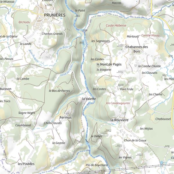 Plan cartographique de La Truyère (Lozère)