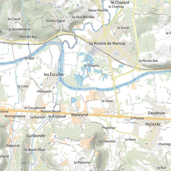 Plan cartographique de La Vézère à Mansac