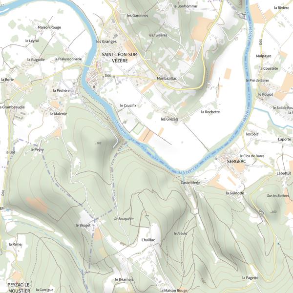 Plan cartographique de La Vézère à Saint-Léon-sur-Vézère