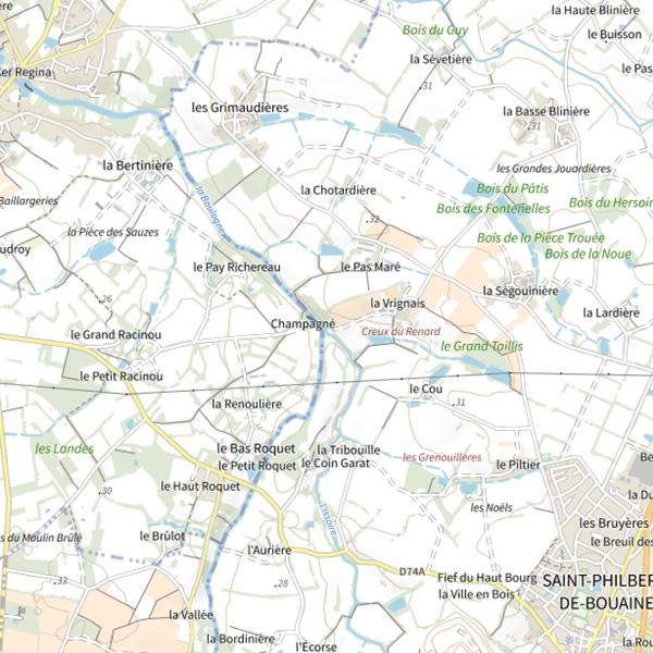 Plan cartographique de La Vrignaie, La Boulogne, St Philbert-de-Bouaine