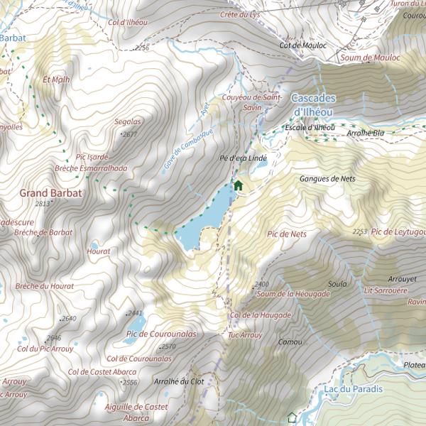 Plan cartographique de Lac Bleu d'Ilhéou (Estaing)