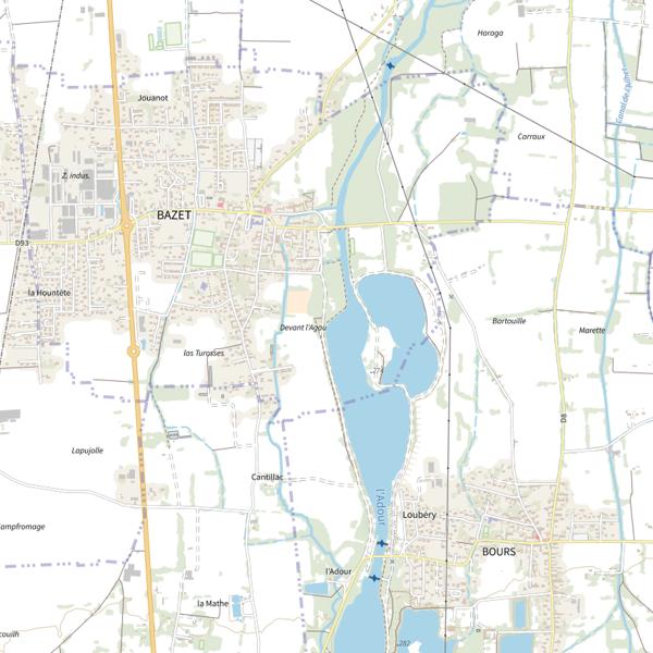 Plan cartographique de Lac de Bours-Bazet aval (rive gauche)