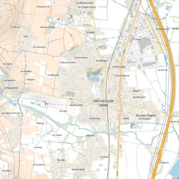 Plan cartographique de Lac de Crèches sur Saone