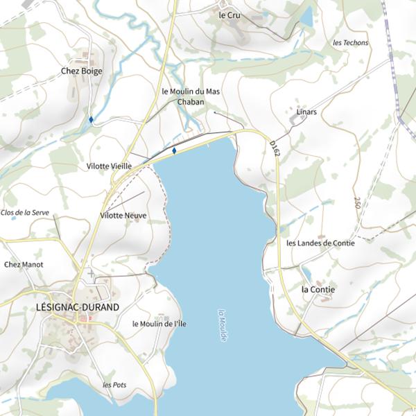 Plan cartographique de Lac de Lavaud - Mas Chaban