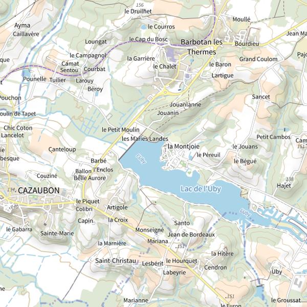 Plan cartographique de Lac de l'Uby (Gers)