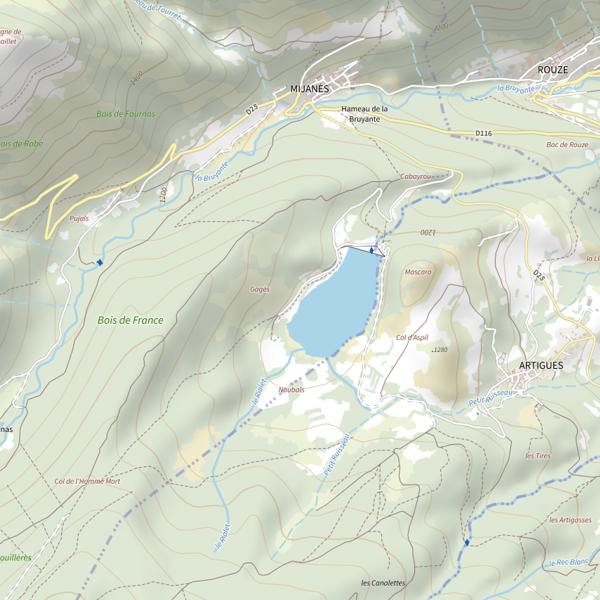 Plan cartographique de Lac de Noubals à Mijanes