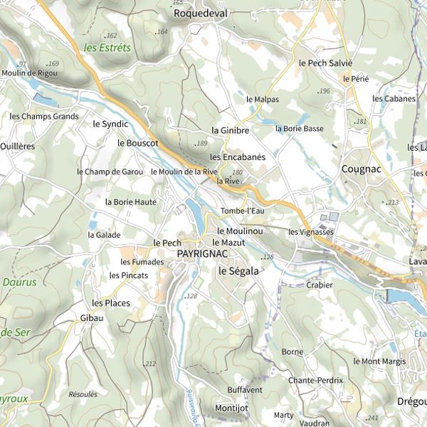 Plan cartographique de Lac de Payrignac