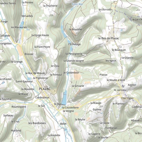 Plan cartographique de Lac de Plazac
