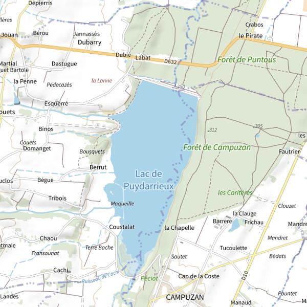Plan cartographique de Lac de Puydarrieux