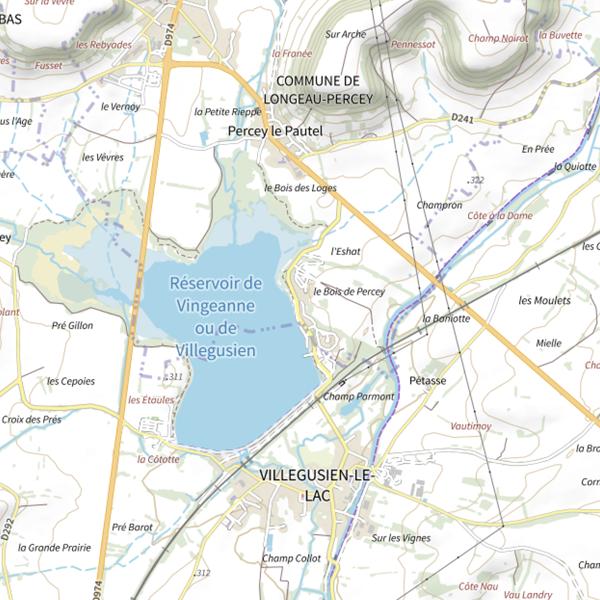 Plan cartographique de Lac de Villegusien