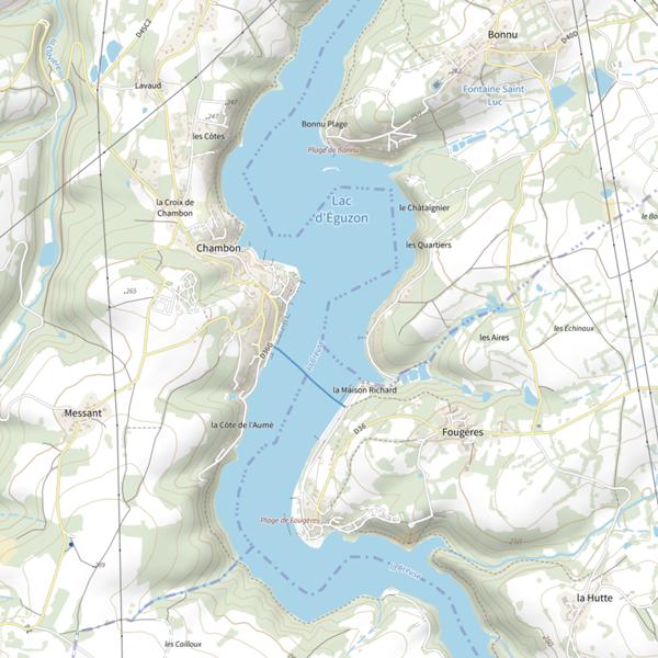 Plan cartographique de Lac d'Eguzon Ou Lac de Chambon
