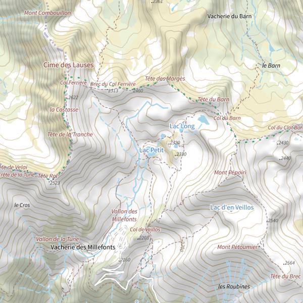 Plan cartographique de Lac des Millefonts