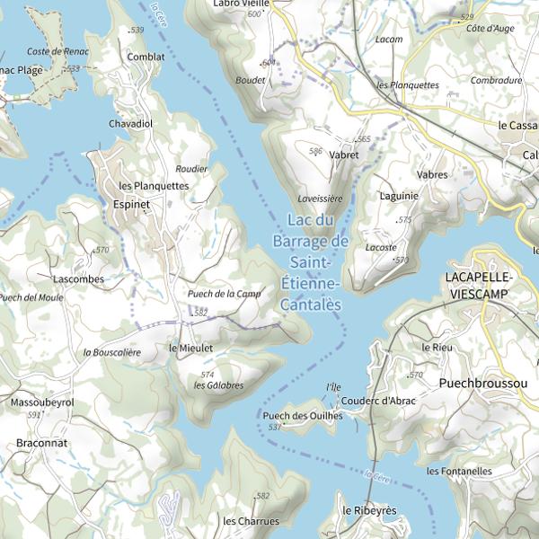 Plan cartographique de Lac du Barrage de Saint-Étienne-Cantalès